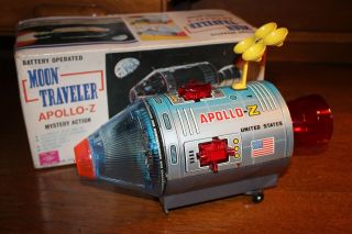 Tn Nomura Moon Traveller Apollo Z In Orig.  Box Battery Op.  Tin Litho Toy Japan