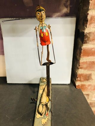 Disney 1939 “pinocchio The Acrobat” Marx Lithographed Tin Wind - Up Toy
