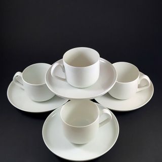 4 Vintage Danish Bing & Grondahl Henning Koppel White 305 Cups & Saucers 2