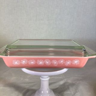 Vintage Pyrex Pink White Daisy Space Saver 1 1/4 Qt Covered Dish With Lid 548
