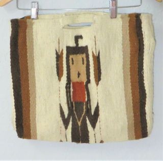 Vintage Navajo Yei Hand Woven Wool Rug Handbag 16 " X 14 " Southwestern Yei Be Che