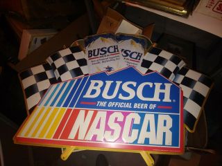 Vintage Busch Nascar Metal Sign 34 " X 23 " Checkered Flag/official Beer Of Nascar