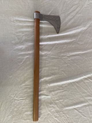 Etched Head Bearded Viking Axe? 26 - 1/2”length Of Wood Handle 4 - 7/8” Cutting Edge