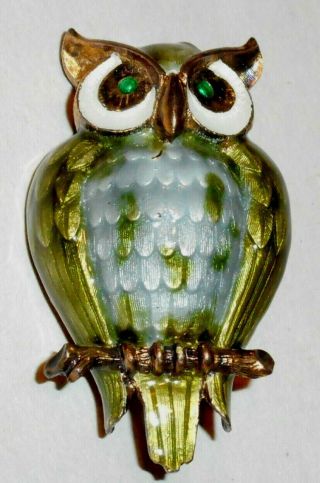 Vintage David Andersen Owl Brooch Norwegian Sterling Silver Grey & Green Enamel