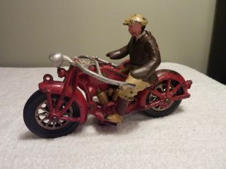 Hubley Cast Iron Civilian Motorcycle With Sidecar 8 1/2 " 1930 