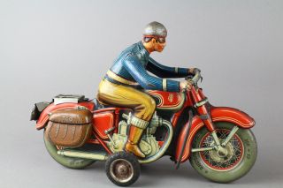 Tippco German Tin Large Civilian Motorcycle Tipp Germany 11 1/2 Inches Friction