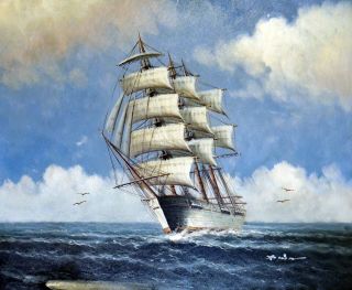 Sailing Ship Classic Vintage Style Ocean Seascape 20x24 Oil Painting Stretched