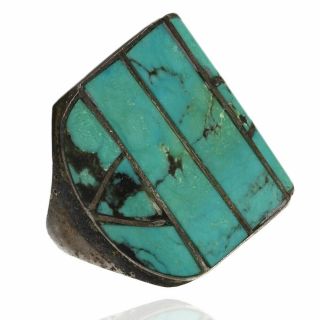 Vintage Navajo Handmade 925 Sterling Silver Turquoise Inlay Ring Size 11