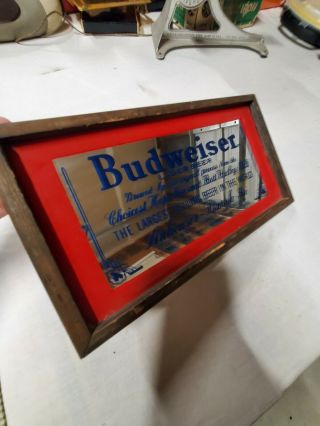 12 " X 6.  5 " Vintage Budweiser Lager Beer Framed Mirror Sign Bar Man Cave F5