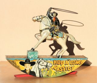 Vintage Hopalong Cassidy Marx Cowboy Rocking Horse Tin Toy Wind - Up Bright Colors