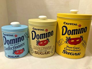 Vintage Metal Domino Sugar Canisters Set Of 3 Nesting Euc Estate Kitchen Great