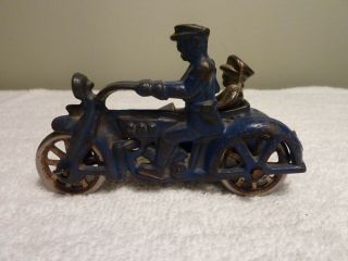 Hubley Cast Iron Motorcycle With Sidecar & Rider 4 " 1930 