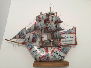 Vintage Unique Budweiser Beer Can Handmade Tin Sailing Boat Craft Advertisement