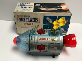 Vintage Moon Traveler Apollo - Z Battery Operated Tin Litho Toy Great