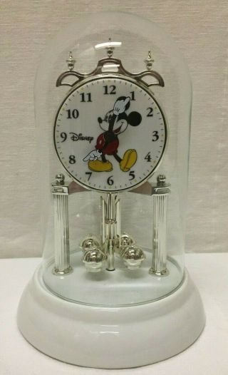Disney Mickey Mouse Anniversary Clock Porcelain Base With Glass Cloche