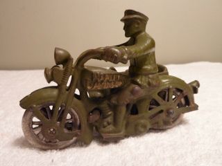 Hubley Cast Iron Harley Davidson Motorcycle With Sidecar 5 " 1930 