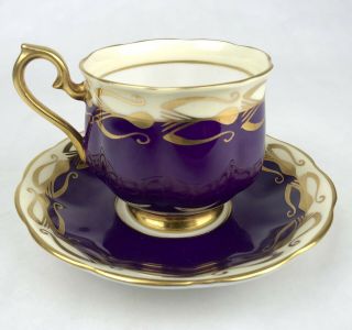 Vintage Royal Albert Art Deco Purple & Gold Tea Cup & Saucer Bone China England