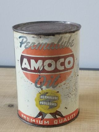 Vintage Amoco Permalube Motor Oil Can,  One Quart,  Full