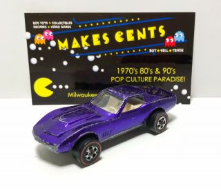 Vintage 1968 Hot Wheels Redline Purple Custom Corvette Usa Authentic