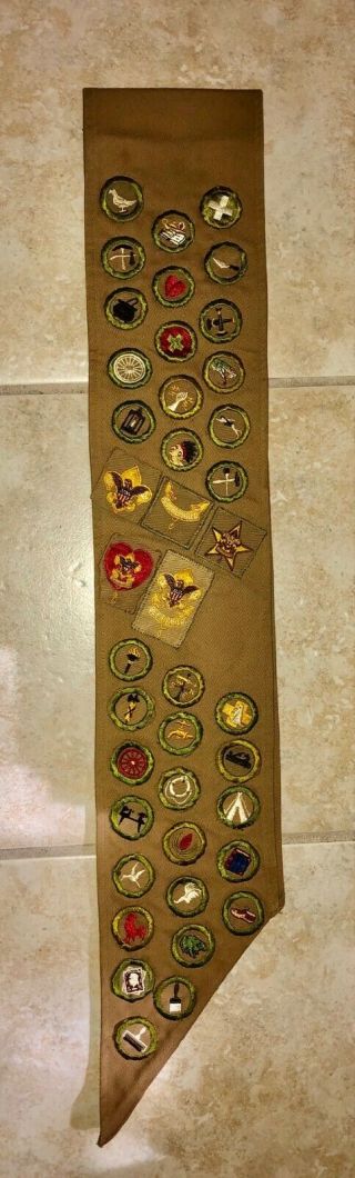 Vintage Boy Scout Merit Sash With 36 Merit Badges And 5 Rank Patches