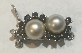 Vintage 14k White Gold Pearl Sapphire Clasp For Bracelet Necklace