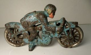 Vintage Cast Iron Toy Motorcycle Hubley Peashooter Racer 7 Blue 1930 