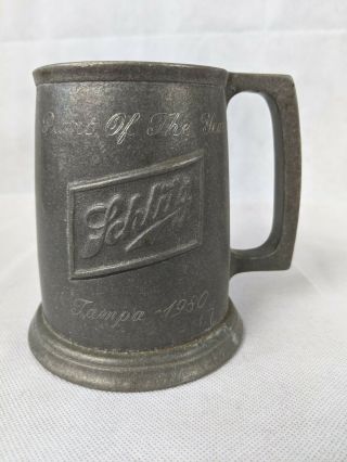 Vintage Rare Schlitz Etched Pewter Beer Mug Tankard Stein Tampa Plant Year 1980