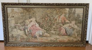 Vintage Tapestry Framed Large French Baroque Romantic Style Gold Framed 107 X 57