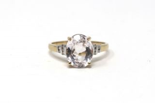 A Art Deco Style Vintage 9ct 375 Yellow Gold Kunzite & Diamond Ring 24660