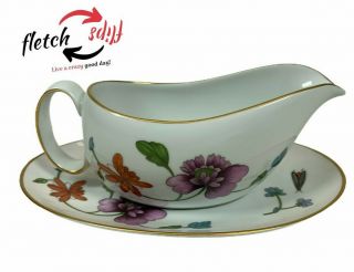 Vintage Astley Royal Worcester Fine Porcelain Gravy Boat & Under Plate Floral