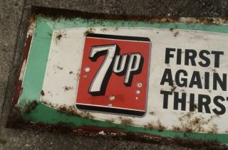 Vintage 1950’s 7up First Against Thirst Embossed Metal Sign Advertise 3