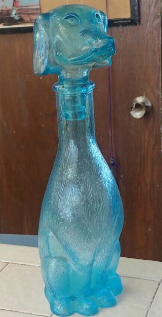 Vintage Blue Dachshund Dog Decanter Barsottini 14 " Italian Glass Bottle