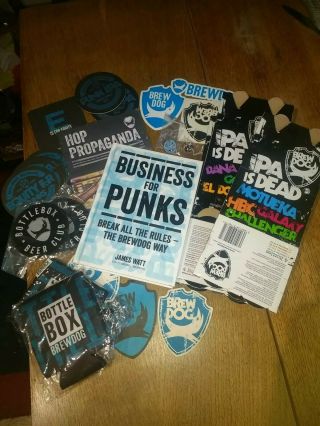 Brewdog Merchandise Collectables,  Business For Punks Signed,  Beer Mats,  Badges.