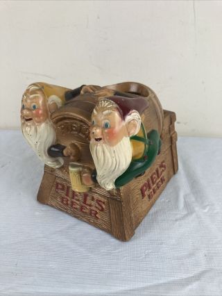 Piels Beer Vintage Gnome Metal Bar Caddy 50’s Good Color Keg Barrel Advertising