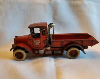 Vintage Arcade International Harvester Cast Iron " Red Baby " Dump Truck