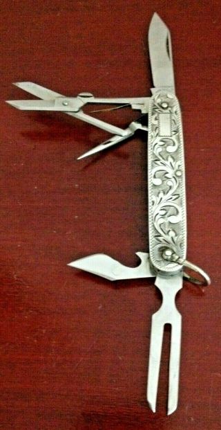 Vintage Oriental Filigree Sterling Silver Handle Stainless Knife.  Made In Japan