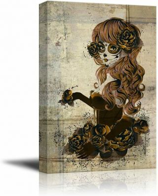 Wall26 - Canvas Wall Art - Day Of The Dead Themed Art Vintage Sugar Skull Girl