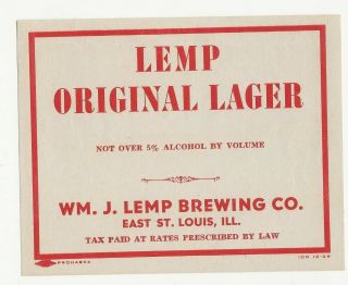 Wm J Lemp Brewing Lemp Lager Beer Label Irtp East St Louis Il