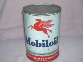 Old Vintage Mobiloil Metal Tin Quart Oil Can Full with Flying Horse Pegasus 2