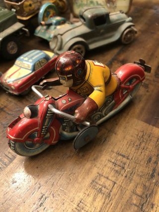 Vintage I.  Y Metal Toys Friction Tin Litho Motorcycle With Rider Japan
