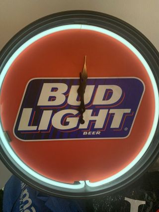 Vintage Bud Light Beer Neon Sign Clock 1995 17 3/4 " - And
