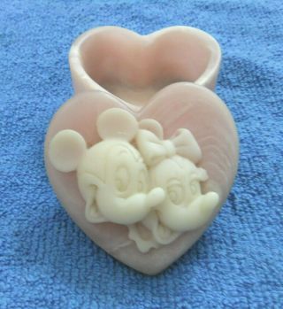 Vintage 1986 Mickey And Minnie Mouse Incolay Heart Trinket Box Walt Disney Co