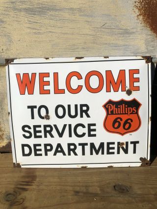 Vintage Phillips 66 ‘welcome To Our Service Department’ Porcelain Sign