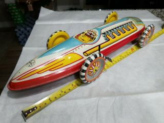 Vintage Marx Wind Up Toy Race Car Streamline Tin Mechanical Racer 17 "