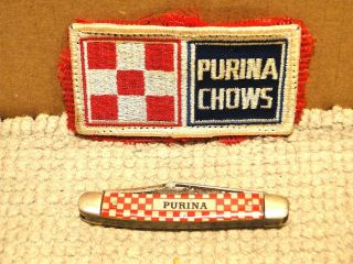 Vintage Kutmaster Purina Three Blade Folding Pocket Knife,  Advertising Patch.