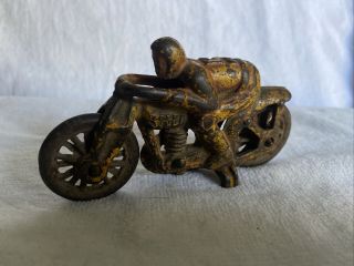 Hubley Yellow Speed No.  5 Motorcycle Cast Iron Toy Racer Racing (hard To Find)