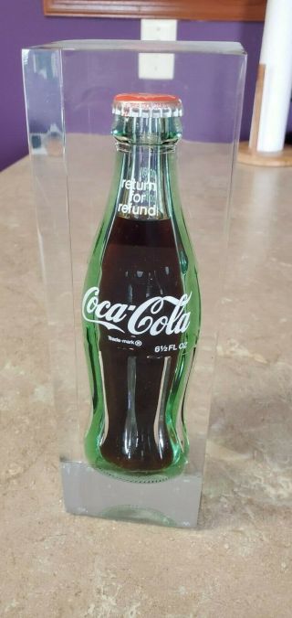 Vintage 6 1/2 Oz Coca Cola Coke Bottle Encased In Lucite Acrylic