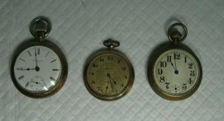 3 vintage pocket watches Elgin and 2 watch Chains 3