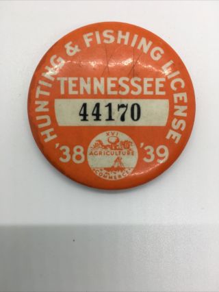 Vintage 1938 - 39 Tennessee Hunting & Fishing License
