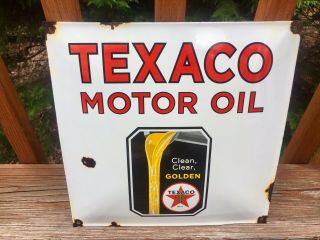 Vintage Texaco Motor Oil Porcelain Gas & Oil Sign 12” X12”